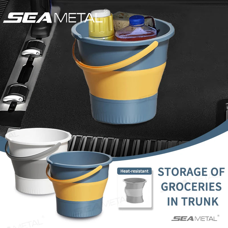SEAMETAL Foldable Car Washing Bucket 5/10L Portable Durable Plastic Bucket for Outdoor Fishing Camping Universal Water Bucket