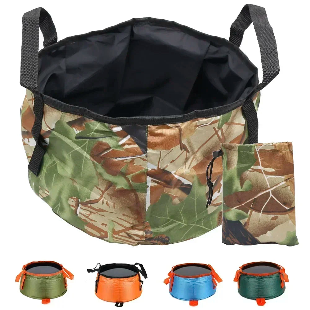 Fishing Waterproof Folding Washing Basin Pot Wash Basin Polyester Collapsible Bucket Water Bags Water Bucket for Outdoor Hiking