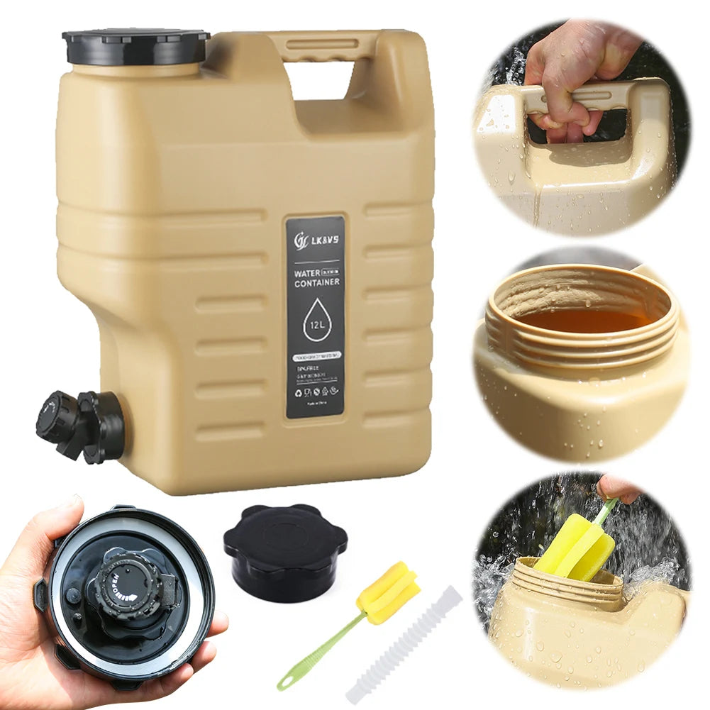 12L Water Storage Container Leak-Proof Drinking Water Bucket Large Capacity Water Container Jug for Vehicle Car Camping