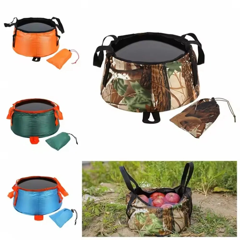 Fishing Waterproof Folding Washing Basin Pot Wash Basin Polyester Collapsible Bucket Water Bags Water Bucket for Outdoor Hiking