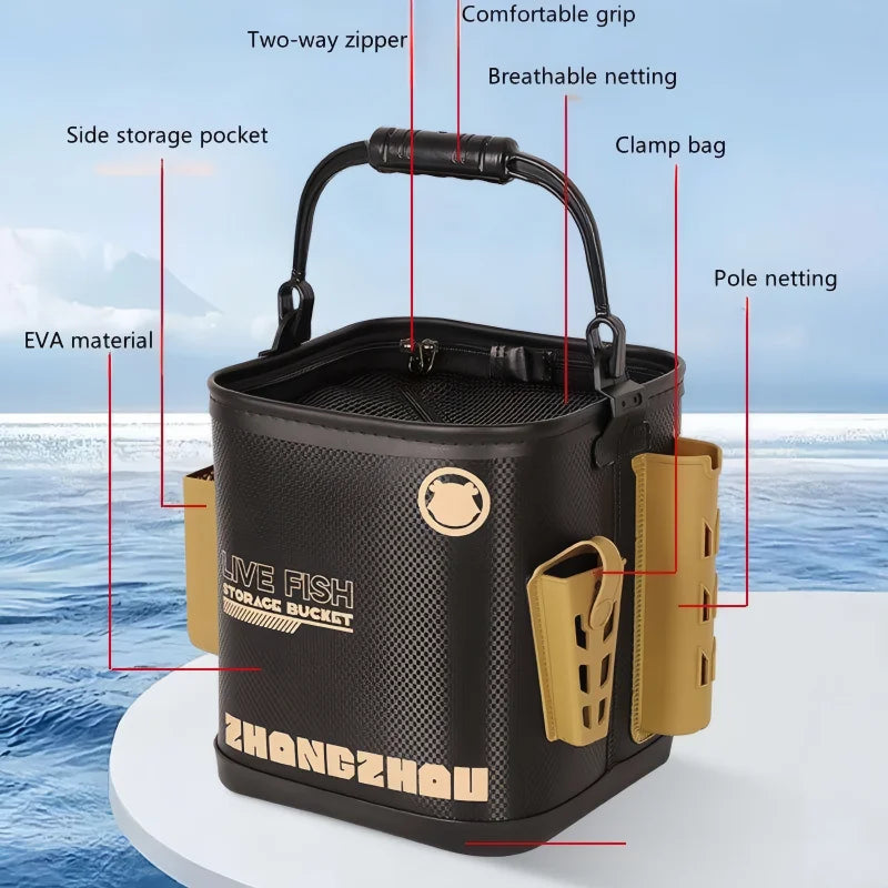 EVA Fishing Bucket Foldable Live Fish Transport Box With Net Rope For Outdoor Camping Water Storage Bait Barrel Keeping Fresh